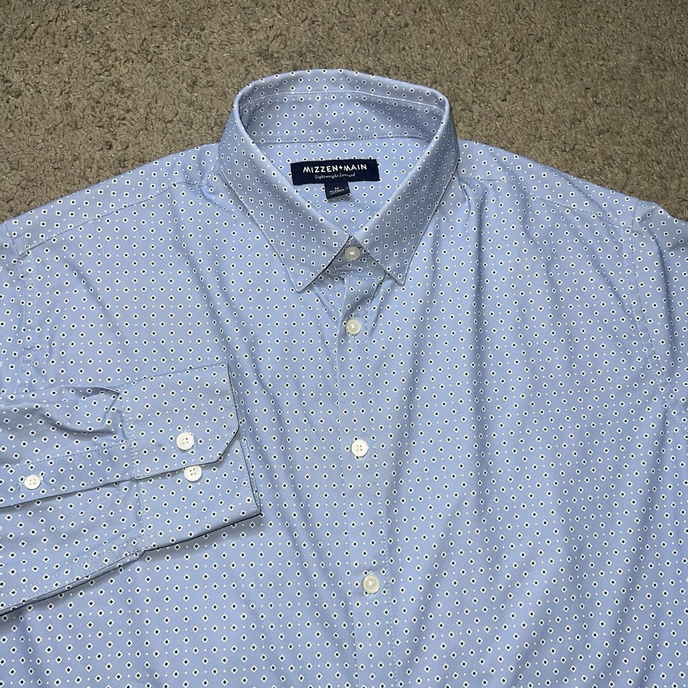 Mizzen & Main Shirt Mens M Blue Leeward Lightweight Performance Dot Classic Fit